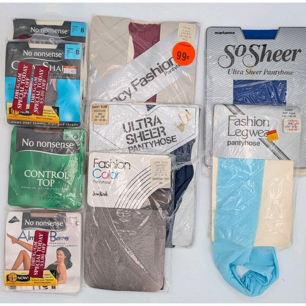 Vintage NOS Pantyhose Lot 9pc No nonsense Fancy Fashion Sealed/Unused